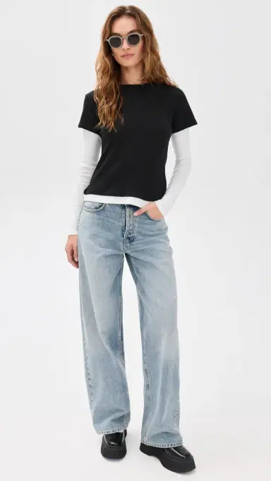 EB Denim Rory ayered ong Sleeve Black and White | Thumbnail 5 EB Denim Rory ayered ong Sleeve Black and White | Thumbnail 5