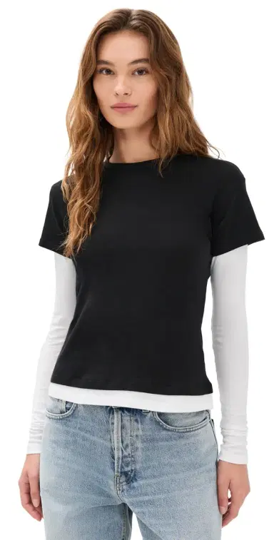EB Denim Rory ayered ong Sleeve Black and White | Thumbnail 1 EB Denim Rory ayered ong Sleeve Black and White | Thumbnail 1