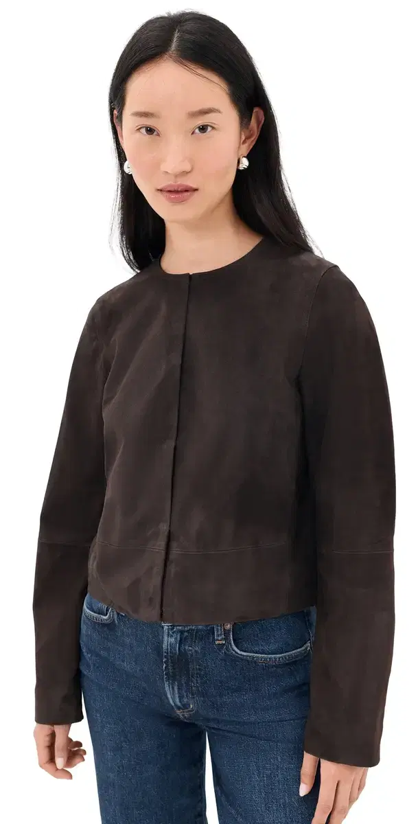 Vince Collarless Cropped Suede Jacket Iron