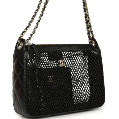 Chanel Chanel Clutch with Chain Black Mesh, Shiny Lambskin Gold Hardware | Thumbnail 2