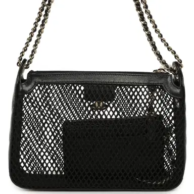 Chanel Chanel Clutch with Chain Black Mesh, Shiny Lambskin Gold Hardware | Thumbnail 4