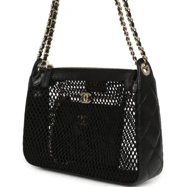 Chanel Chanel Clutch with Chain Black Mesh, Shiny Lambskin Gold Hardware | Thumbnail 5