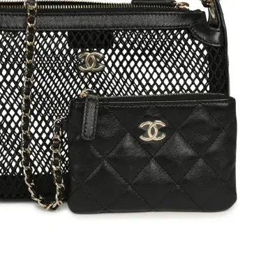 Chanel Chanel Clutch with Chain Black Mesh, Shiny Lambskin Gold Hardware | Thumbnail 7
