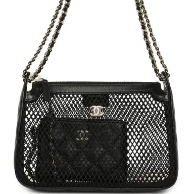Chanel Chanel Clutch with Chain Black Mesh, Shiny Lambskin Gold Hardware | Thumbnail 1