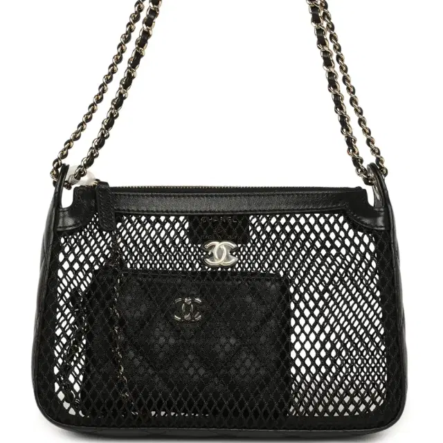 Chanel Chanel Clutch with Chain Black Mesh, Shiny Lambskin Gold Hardware