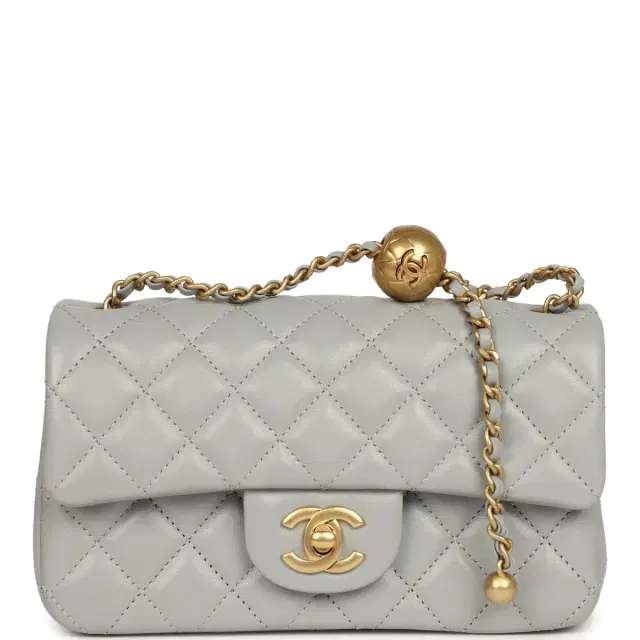 Chanel Chanel Mini Pearl Crush Rectangular Flap Bag Grey Lambskin Brushed Gold Hardware
