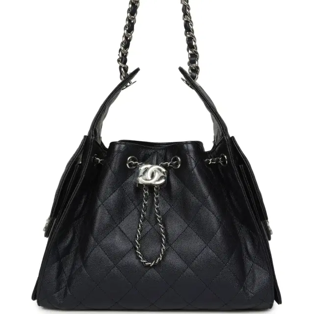 Chanel Chanel Small 25 Hobo Bag Dark Blue Metallic Caviar Silver Hardware
