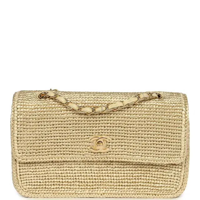Chanel Chanel Small Coco Beach Small Flap Bag Light Gold Braided Raffia Gold Hardware