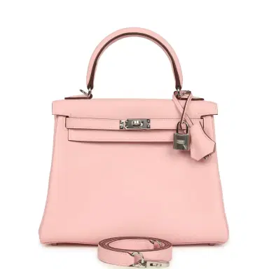 HERMÈS Hermes Kelly Retourne 25 Rose Sakura Swift Palladium Hardware | Thumbnail 1