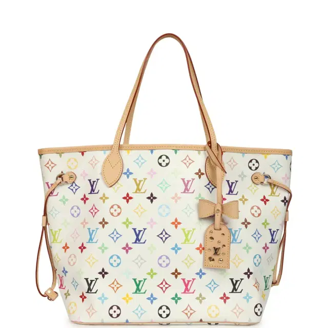 Louis Vuitton Louis Vuitton x Takashi Murakami Neverfull MM White Multicolored Monogram Gold Hardware