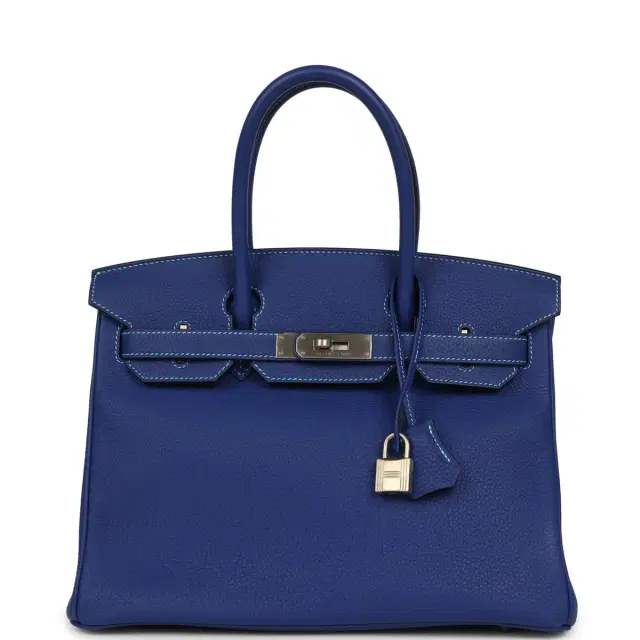 HERMÈS Pre-owned Hermes Special Order (HSS) Birkin 30 Bleu Electric Togo Brushed Palladium Hardware