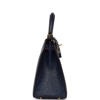 HERMÈS Pre-owned Hermes Special Order (HSS) Kelly Sellier 28 Bleu Iris Verso Ostrich Brushed Gold Hardware | Thumbnail 3 HERMÈS Pre-owned Hermes Special Order (HSS) Kelly Sellier 28 Bleu Iris Verso Ostrich Brushed Gold Hardware | Thumbnail 3