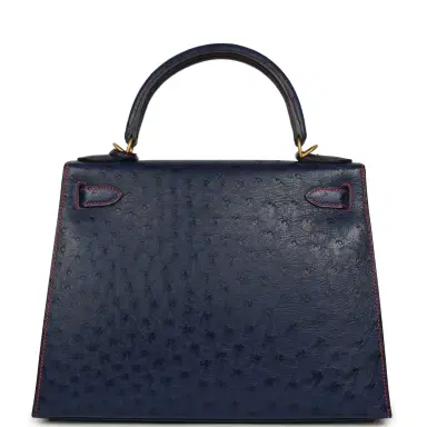 HERMÈS Pre-owned Hermes Special Order (HSS) Kelly Sellier 28 Bleu Iris Verso Ostrich Brushed Gold Hardware | Thumbnail 4 HERMÈS Pre-owned Hermes Special Order (HSS) Kelly Sellier 28 Bleu Iris Verso Ostrich Brushed Gold Hardware | Thumbnail 4