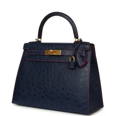 HERMÈS Pre-owned Hermes Special Order (HSS) Kelly Sellier 28 Bleu Iris Verso Ostrich Brushed Gold Hardware | Thumbnail 5 HERMÈS Pre-owned Hermes Special Order (HSS) Kelly Sellier 28 Bleu Iris Verso Ostrich Brushed Gold Hardware | Thumbnail 5