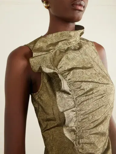 Ulla Johnson Demetria Asymmetric Ruffled Metallic Taffeta Midi Dress | Thumbnail 4