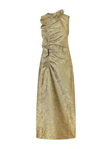 Ulla Johnson Demetria Asymmetric Ruffled Metallic Taffeta Midi Dress | Thumbnail 1