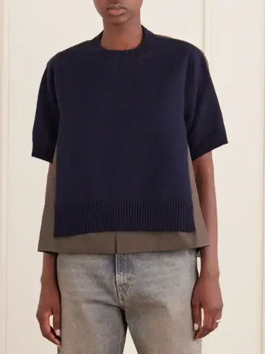 Sacai Layered Shell-trimmed Cotton And Cashmere-blend T-shirt | Thumbnail 3