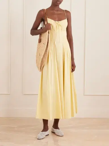 Staud Margi Ruffled Pleated Cotton-stretch Poplin Midi Dress | Thumbnail 2 Staud Margi Ruffled Pleated Cotton-stretch Poplin Midi Dress | Thumbnail 2