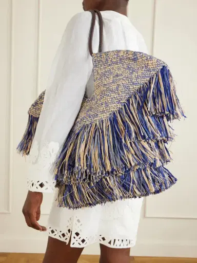Zimmermann Goldentime Fringed Leather And Fabric-trimmed Raffia Medium Tote | Thumbnail 3