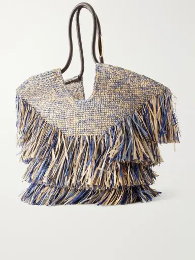 Zimmermann Goldentime Fringed Leather And Fabric-trimmed Raffia Medium Tote | Thumbnail 4