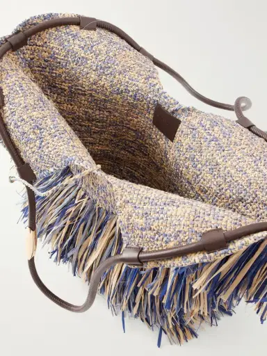 Zimmermann Goldentime Fringed Leather And Fabric-trimmed Raffia Medium Tote | Thumbnail 6