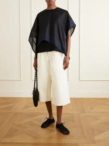 Sacai Layered Cotton-trimmed Satin Blouse | Thumbnail 2 Sacai Layered Cotton-trimmed Satin Blouse | Thumbnail 2