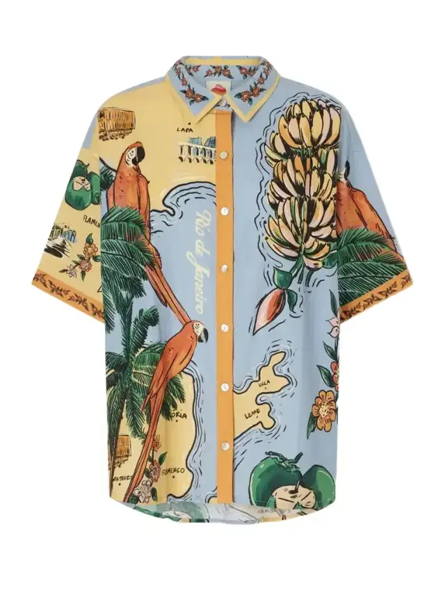 Farm Rio Beaches Path Printed Linen-blend Shirt