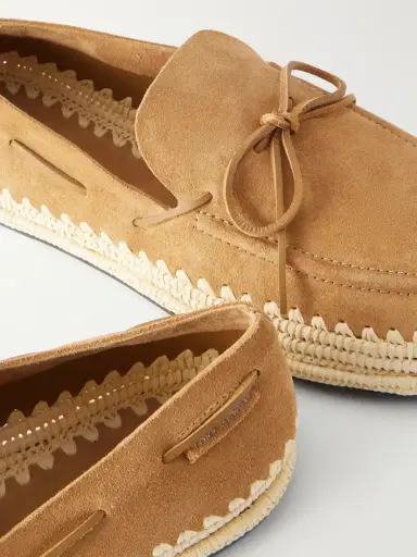 Tory Burch The Raffia Boaty Bow-detail Raffia-trimmed Suede Loafers | Thumbnail 5