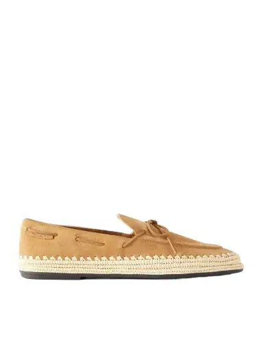 Tory Burch The Raffia Boaty Bow-detail Raffia-trimmed Suede Loafers | Thumbnail 1