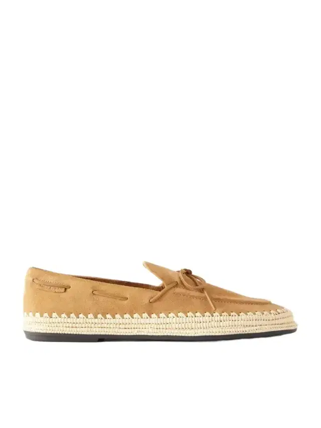 Tory Burch The Raffia Boaty Bow-detail Raffia-trimmed Suede Loafers