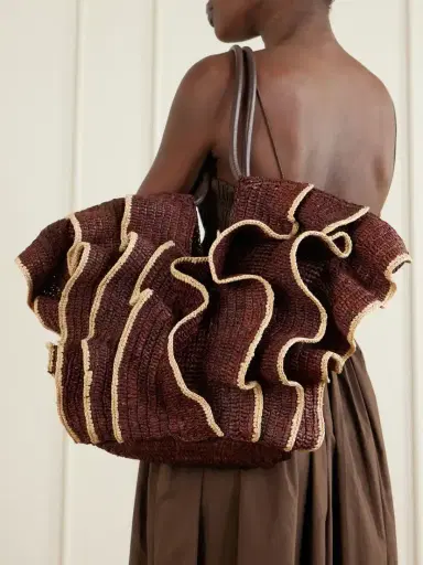 Zimmermann Goldentime Ruffled Leather-trimmed Raffia Medium Tote | Thumbnail 3