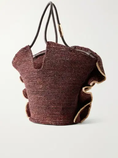 Zimmermann Goldentime Ruffled Leather-trimmed Raffia Medium Tote | Thumbnail 4