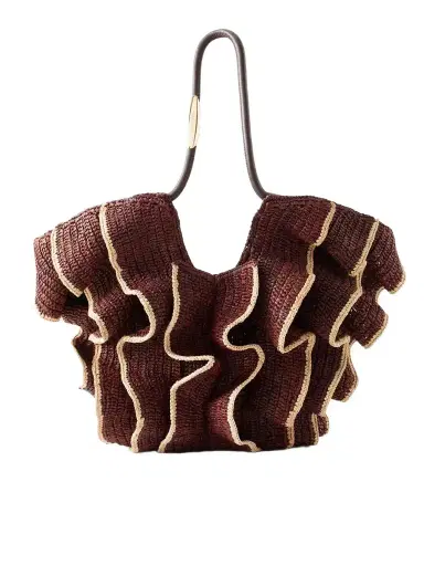 Zimmermann Goldentime Ruffled Leather-trimmed Raffia Medium Tote | Thumbnail 1