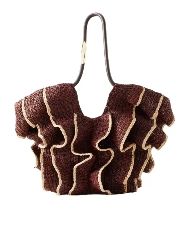 Zimmermann Goldentime Ruffled Leather-trimmed Raffia Medium Tote