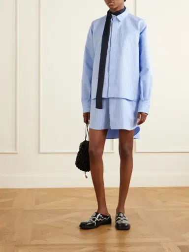 Sacai Scarf-detailed Striped Cotton-blend Poplin Mini Dress | Thumbnail 2