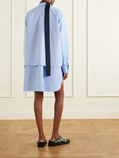 Sacai Scarf-detailed Striped Cotton-blend Poplin Mini Dress | Thumbnail 3