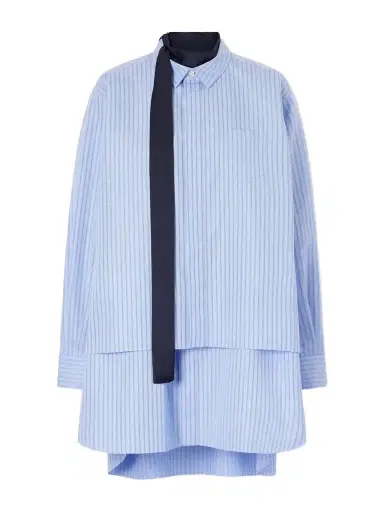 Sacai Scarf-detailed Striped Cotton-blend Poplin Mini Dress | Thumbnail 1