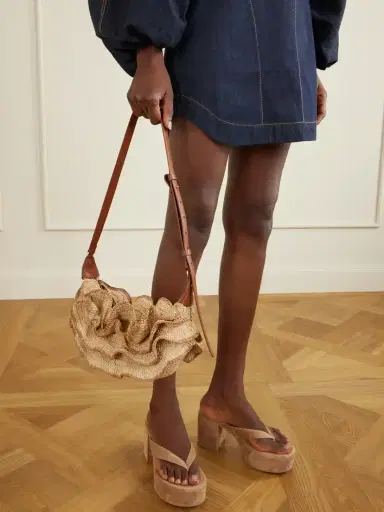 Zimmermann Goldentime Ruffled Leather-trimmed Raffia Shoulder Bag | Thumbnail 3 Zimmermann Goldentime Ruffled Leather-trimmed Raffia Shoulder Bag | Thumbnail 3