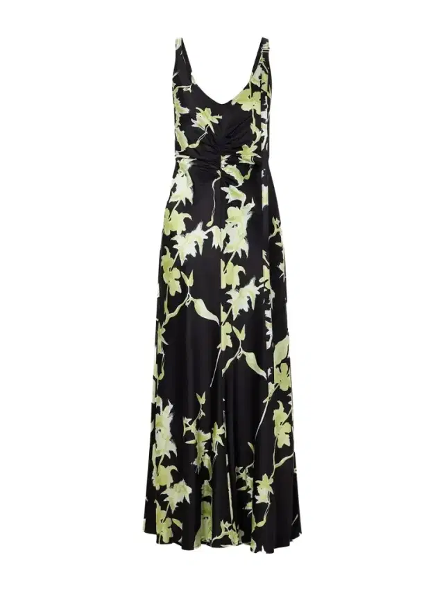 Sportmax + Balia Gathered Printed Satin Maxi Dress