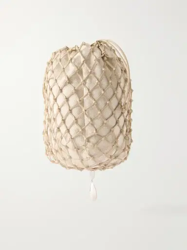 Savette Macrame Bead-embellished Canvas-trimmed Leather Clutch | Thumbnail 4