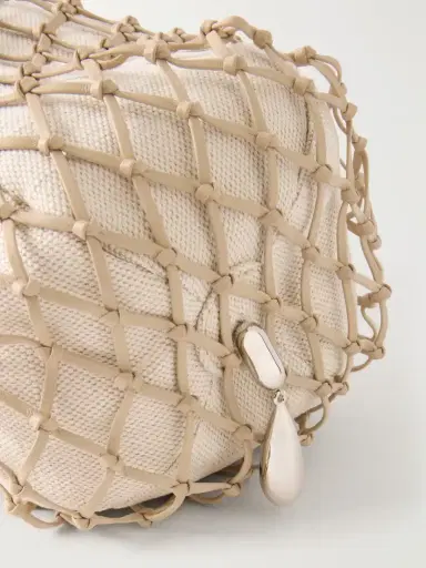 Savette Macrame Bead-embellished Canvas-trimmed Leather Clutch | Thumbnail 5