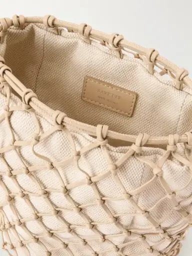 Savette Macrame Bead-embellished Canvas-trimmed Leather Clutch | Thumbnail 6
