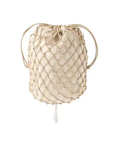 Savette Macrame Bead-embellished Canvas-trimmed Leather Clutch | Thumbnail 1