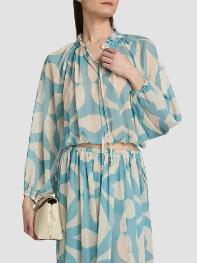 MISA Los Angeles Women's Alene Printed Bubble-Hem Top - Mosaic Sky | Thumbnail 3