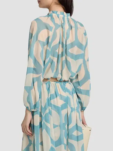 MISA Los Angeles Women's Alene Printed Bubble-Hem Top - Mosaic Sky | Thumbnail 5