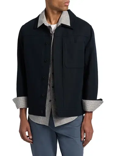 Vince Men's Pleated Cotton-Linen Trucker Jacket - Coastal | Thumbnail 3
