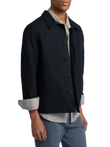 Vince Men's Pleated Cotton-Linen Trucker Jacket - Coastal | Thumbnail 4