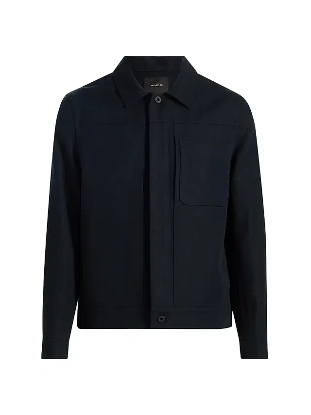 Vince Men's Pleated Cotton-Linen Trucker Jacket - Coastal