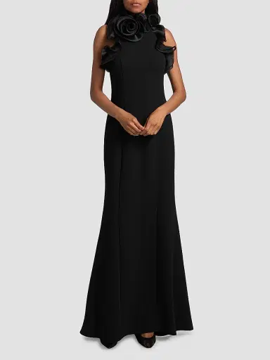 Teri Jon by Rickie Freeman Women's Rosette Ruffled Gown - Black - Size 18 | Thumbnail 3