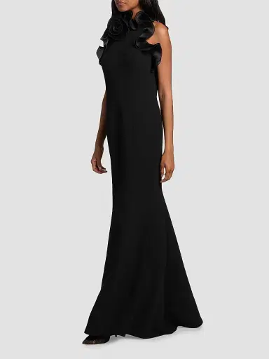 Teri Jon by Rickie Freeman Women's Rosette Ruffled Gown - Black - Size 18 | Thumbnail 4